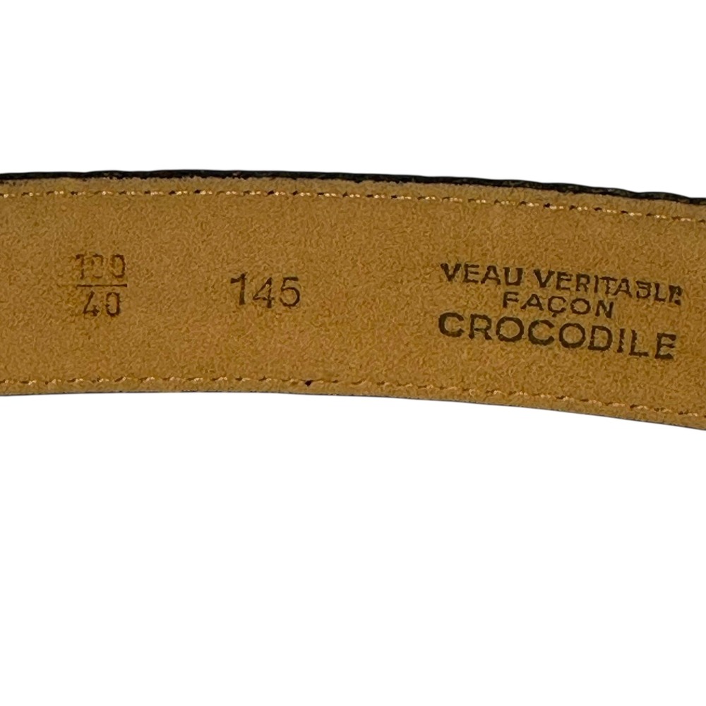 Renzo Paris‎ Mens Belt US 36-38 Croc Embossed Calfskin Black Gold Buckle France - Picture 6 of 7